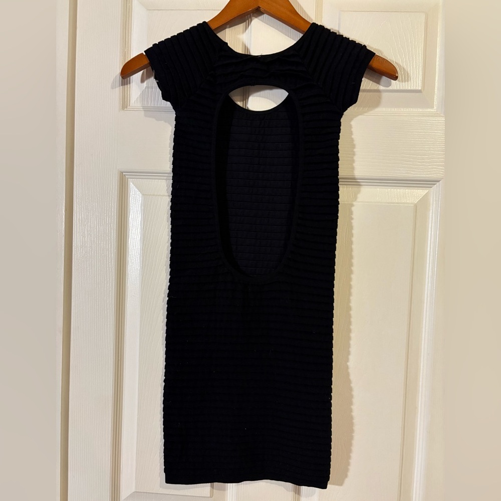 Y2K Style Bodycon Black Ribbed Mini Dress - Picture 3 of 6